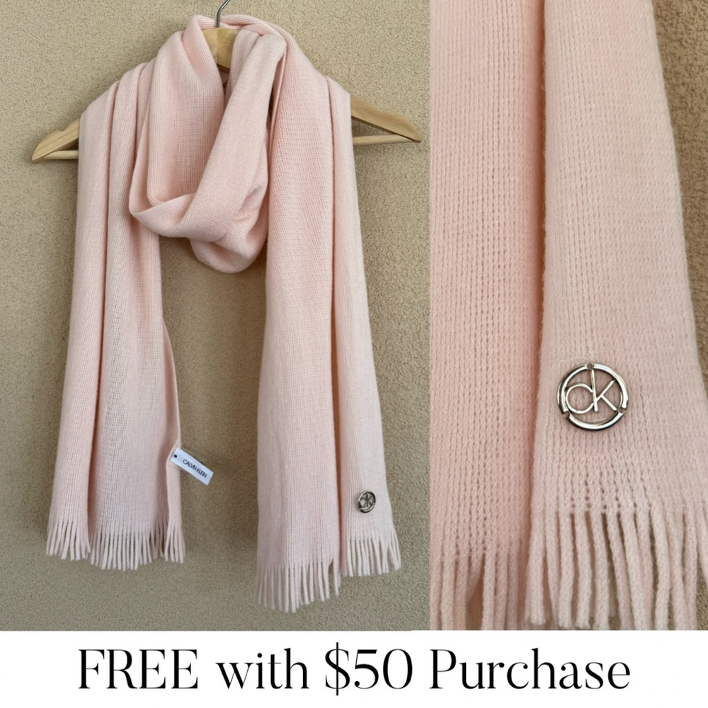 Calvin Klein Soft Baby Pink Flowy Fringe Scarf